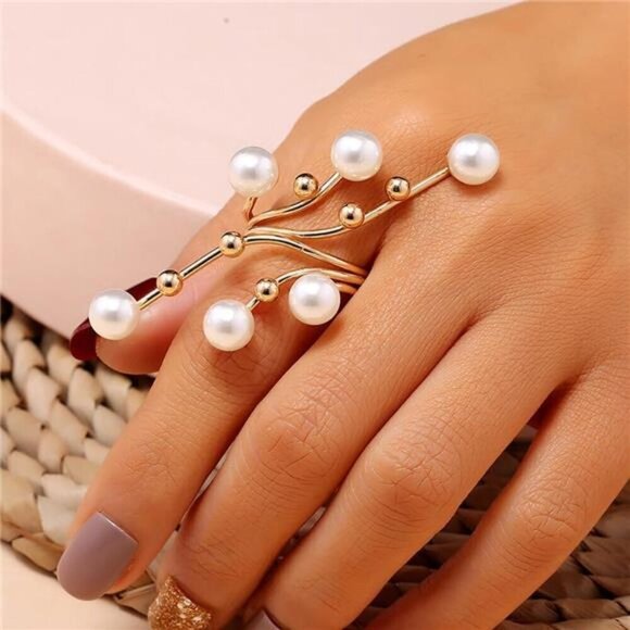 Pearl Branch Statement Ring – Modern Glamour Accessory - Adjustable Elegant - Picture 4 of 7